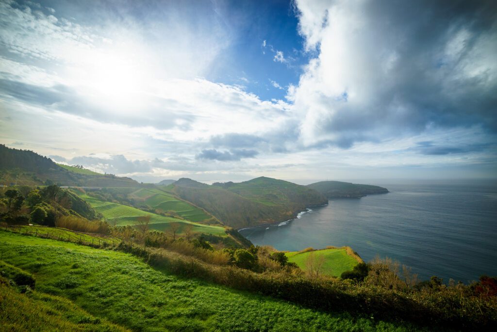 Panoramic view over Sao Miguel Island and Atlantic ocean